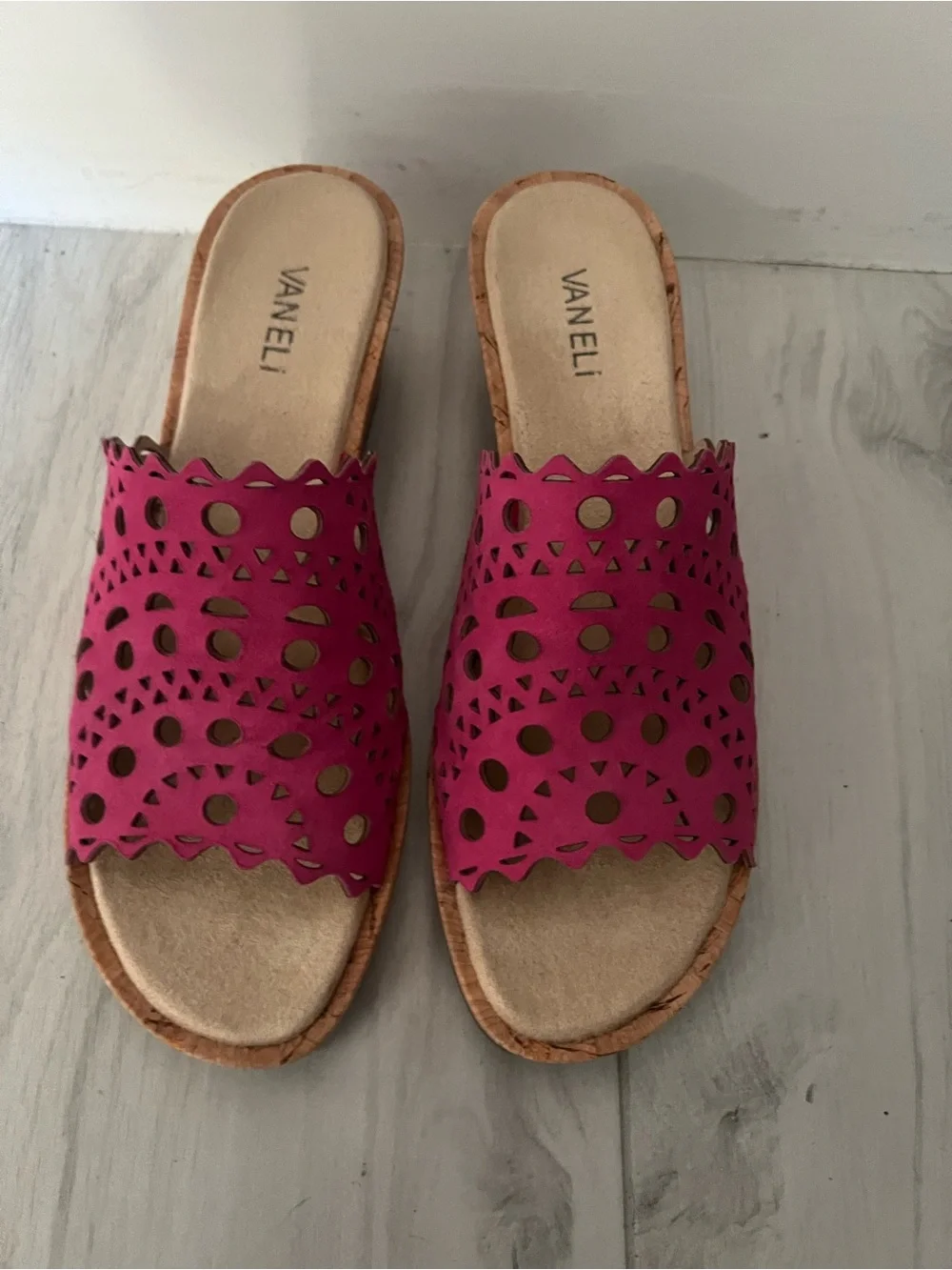 Vaneli Fuchsia Laser-Cut Slide wedge sandals - Picture 1 of 5